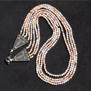 161 Cts Natural Pink Australian Opal 4 Strand Faceted Beaded Necklace Gemstone